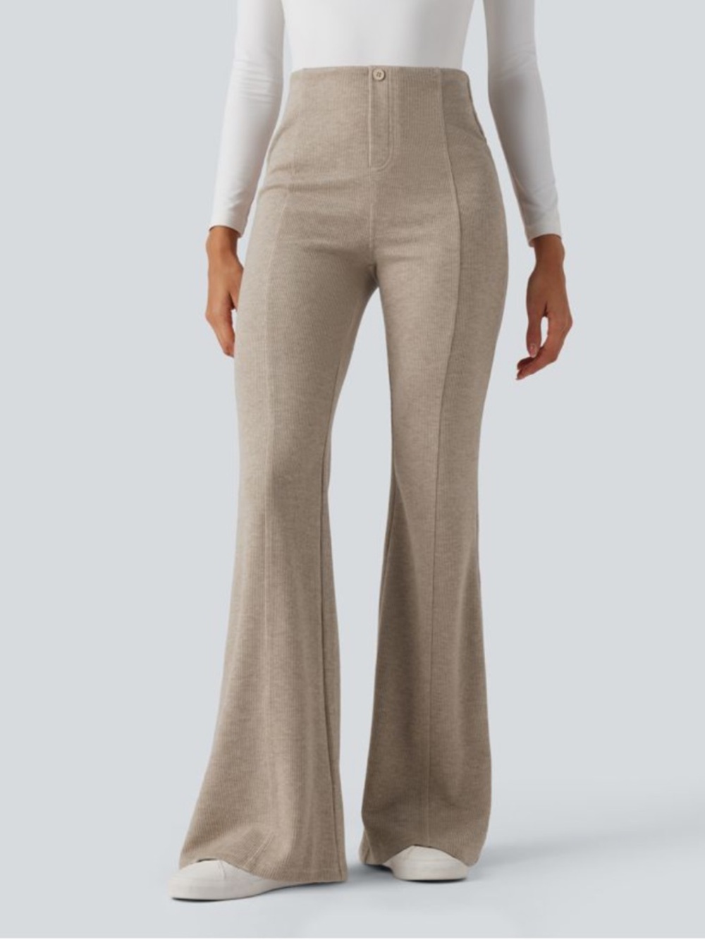 Halara Ribbed High Waisted Tummy Control Casual Flare Pants